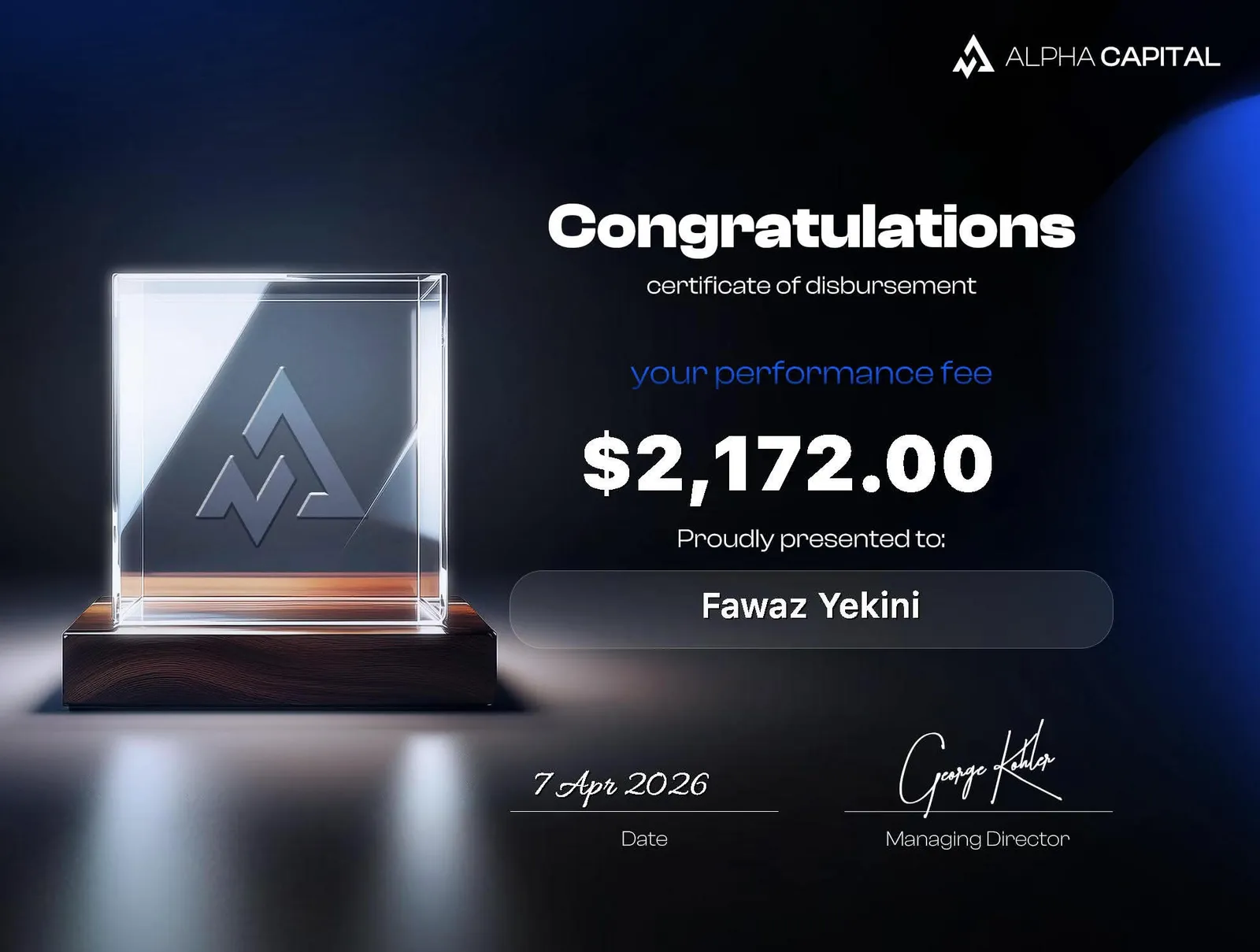 StarTrading member funded account and payout result