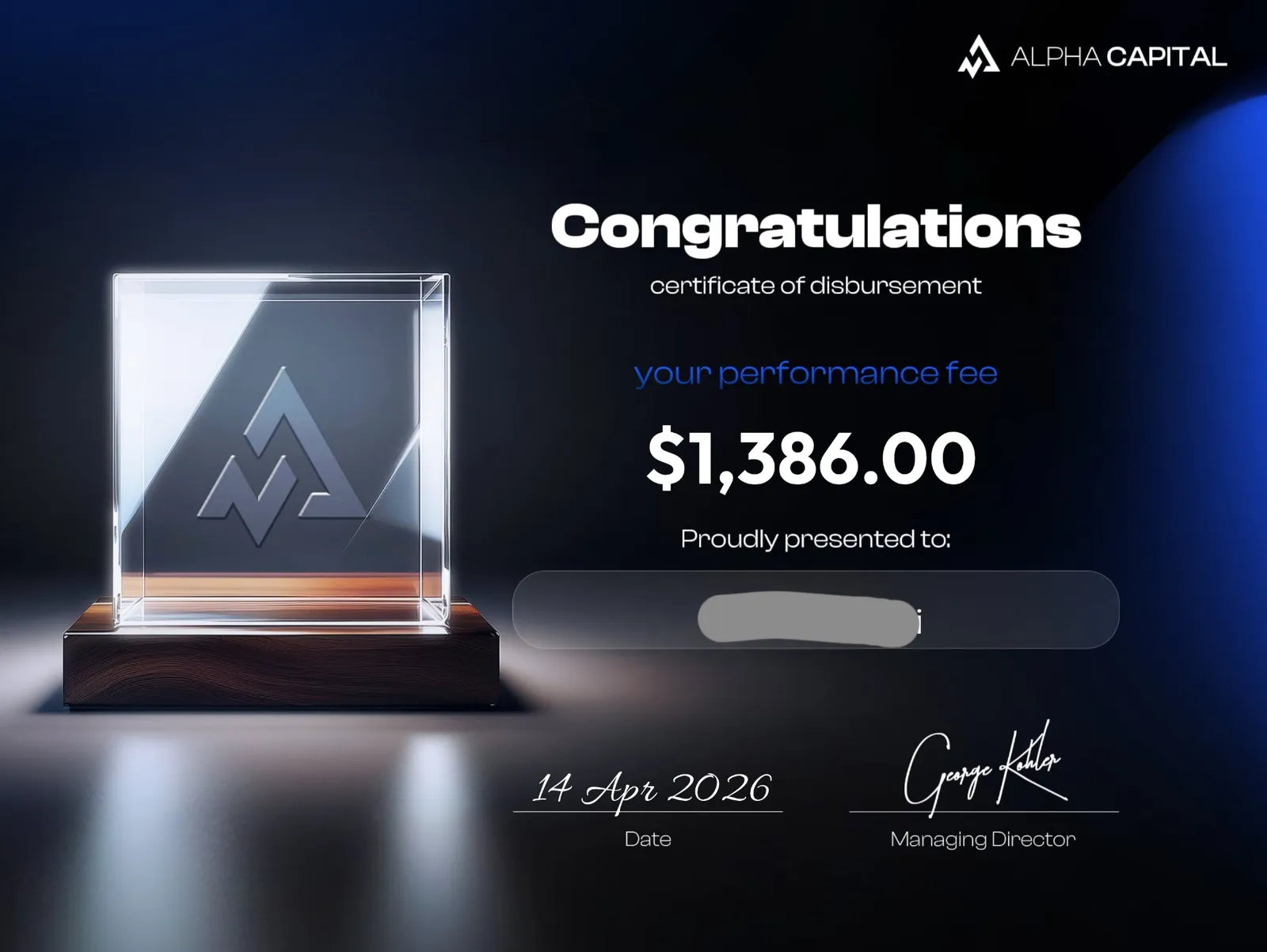 StarTrading member funded account and payout result
