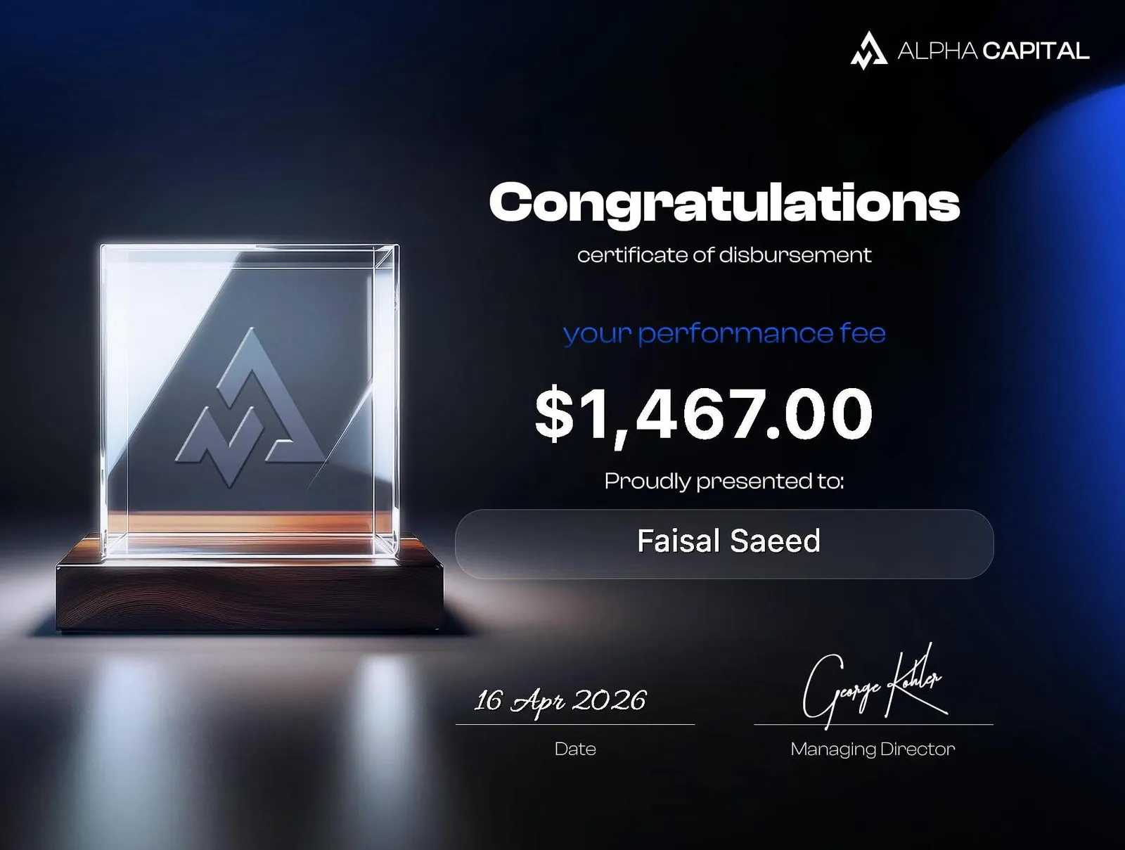 StarTrading member funded account and payout result