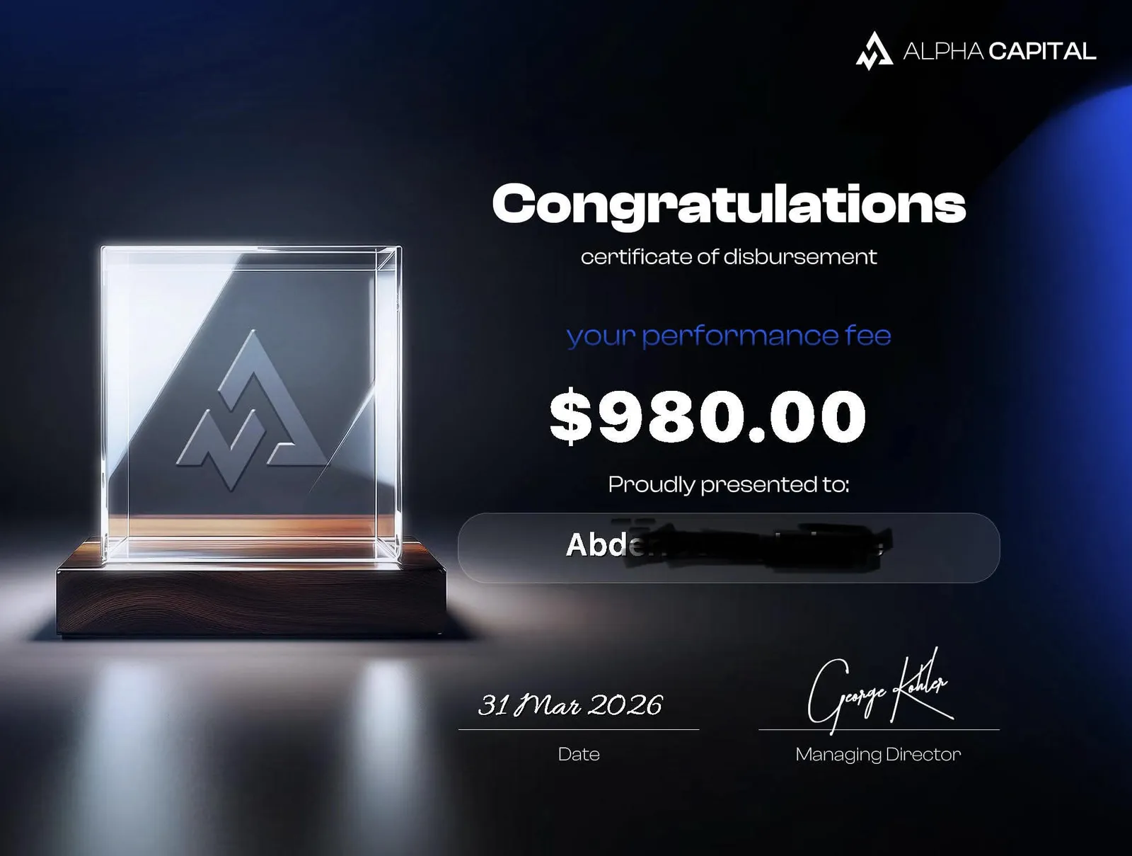 StarTrading member funded account and payout result
