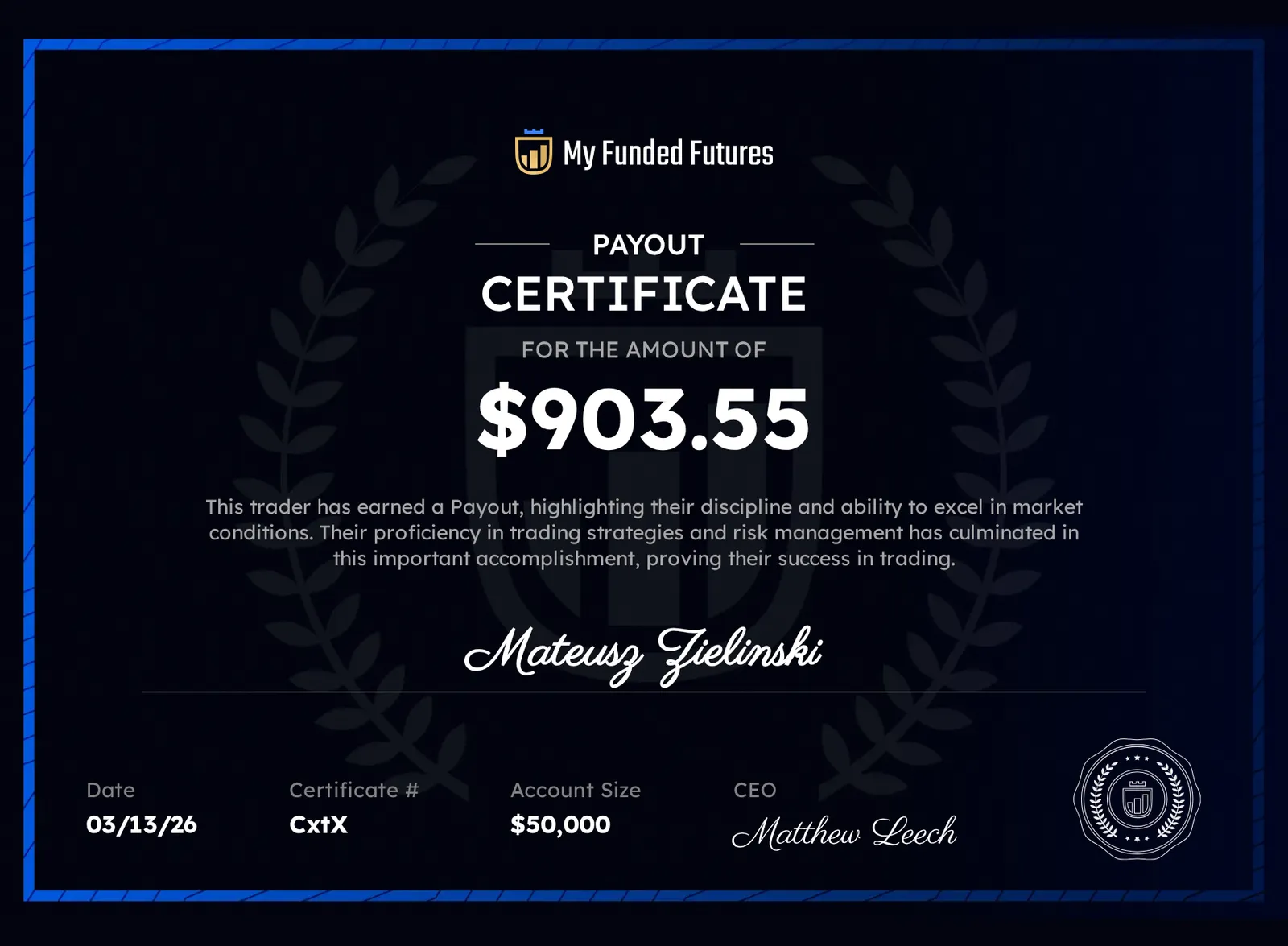 StarTrading member funded account and payout result