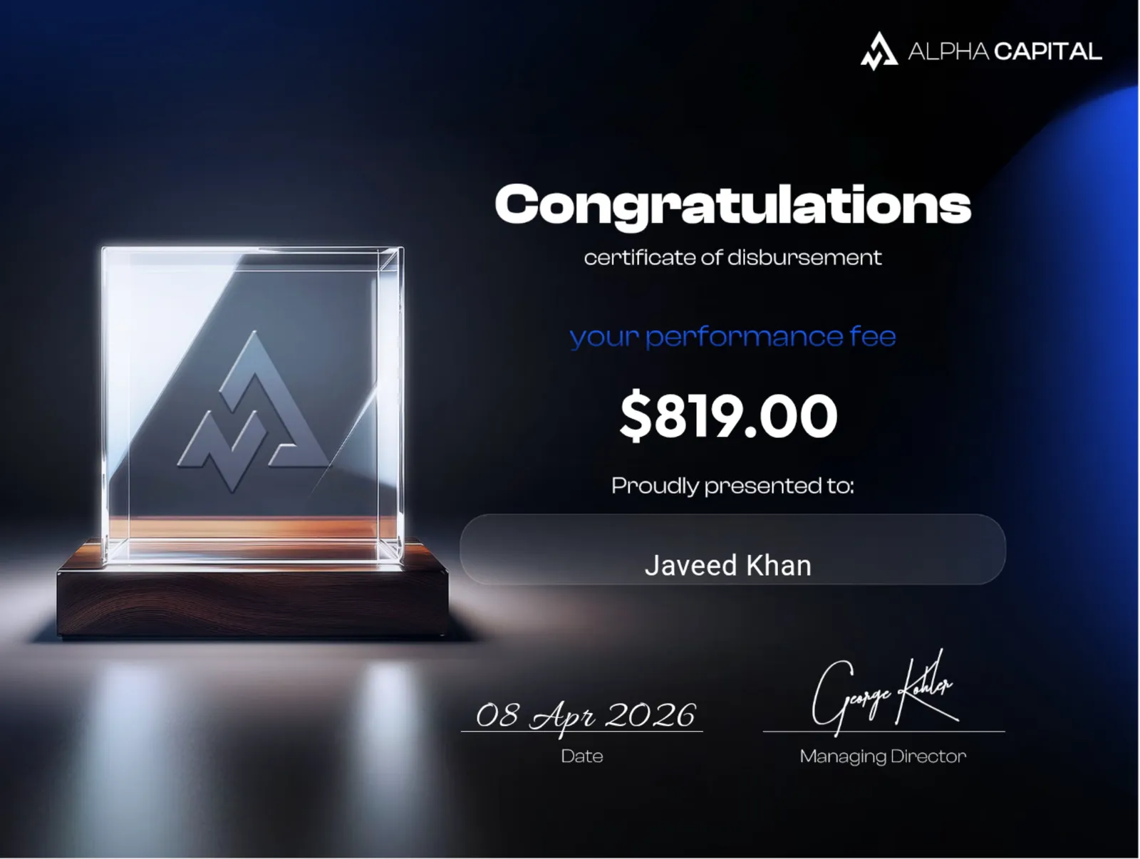 StarTrading member funded account and payout result