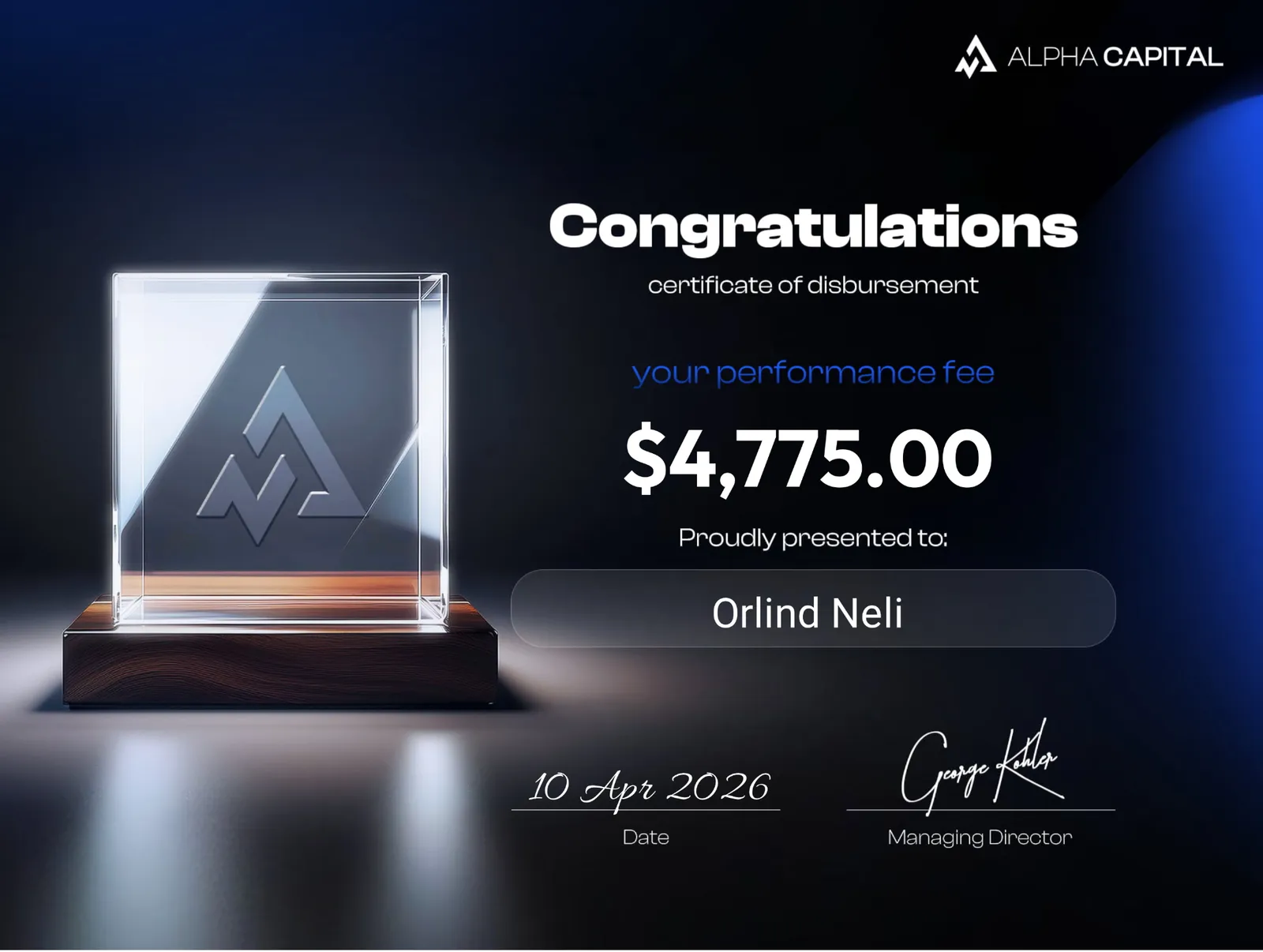 StarTrading member funded account and payout result